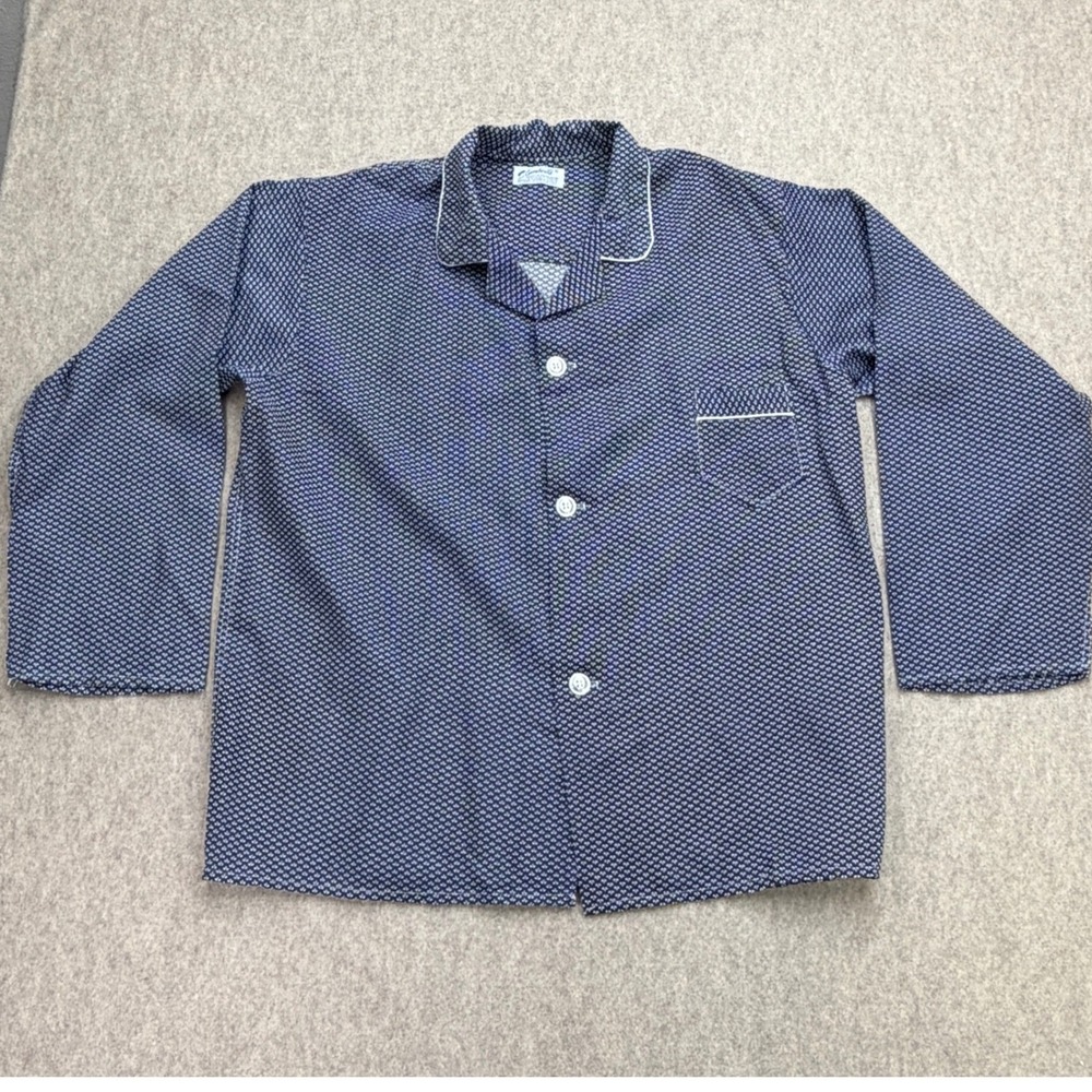 Vintage Slumberite Pajama Top Mens L Blue Sleepwear Retro Lounge Mid Century